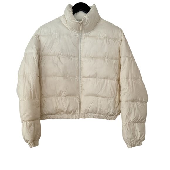 SACRE' Woman's Size Medium Cream Puffer Full Zip Cropped Jacket Outdoors - Picture 2 of 8